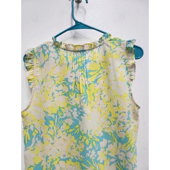 Rose & Olive Womens Blouse Top Medium Yellow Blue Floral Ruffle Sleeveless BOHO - Picture 7 of 8